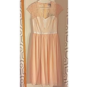 Nude/peach chiffon and lace dress