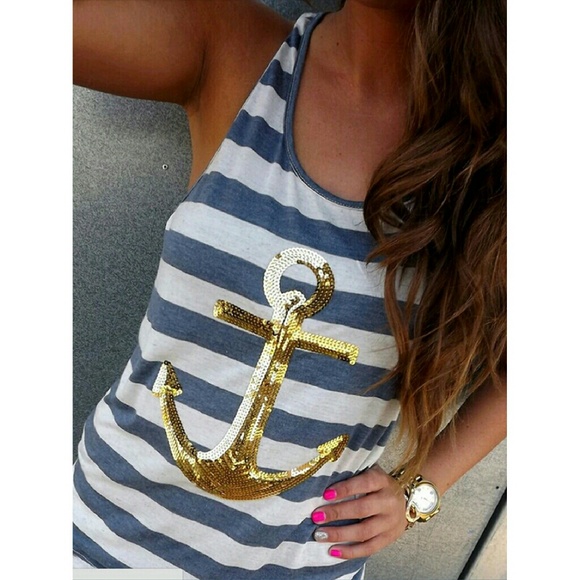 Tops - Blue and White Stripe Tank Top