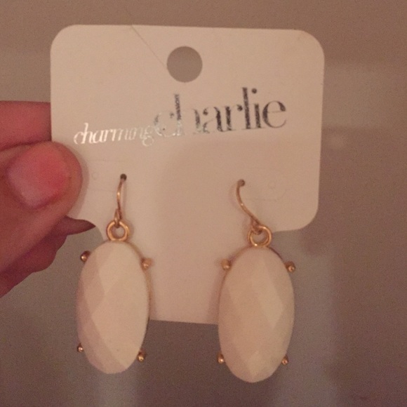 NWT Charming Charlie White & Gold Dangly Earrings