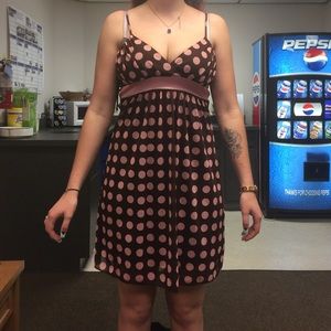 Brown and pink polka dot dress.