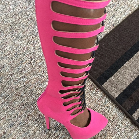 Pink lace up heels