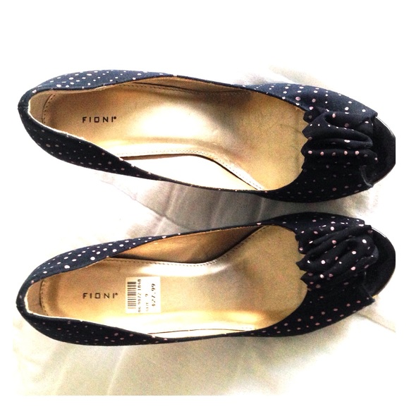 Navy blue and pink polka dot peep toe heels