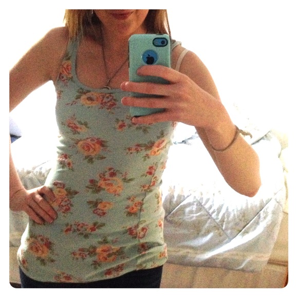 Retro blue and pink floral tank