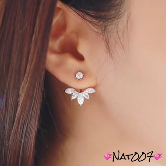 Sparkling double sided earrings ear jacket.