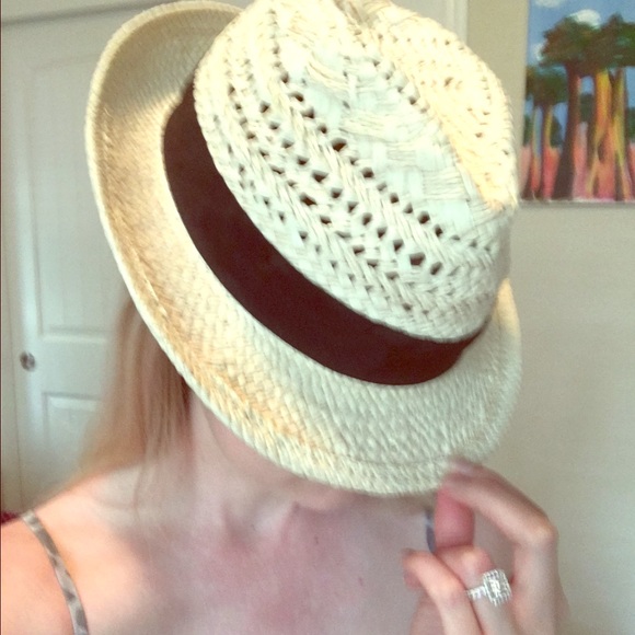 J Crew straw fedora with black ribbon