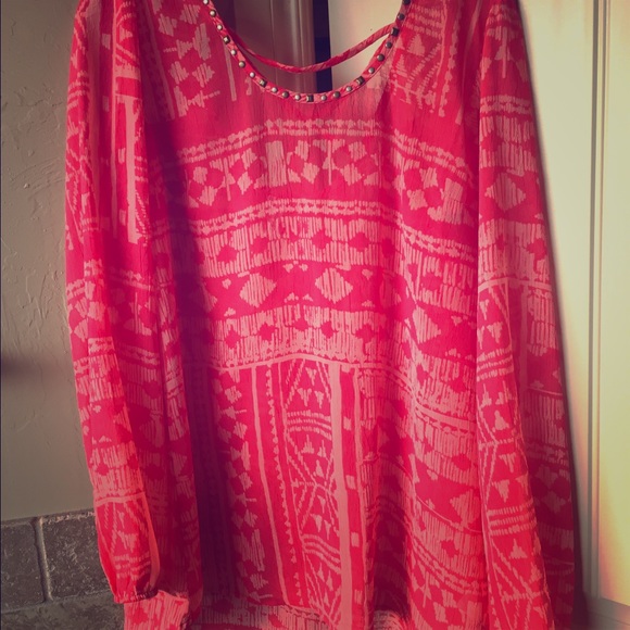 Aztec pink chiffon long sleeve blouse - NWOT!