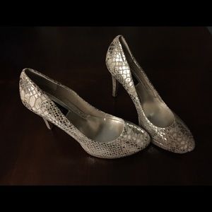 WHBM metallic snake skin print heels