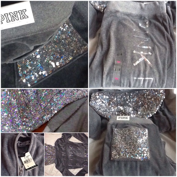 Victoria Secrets Pink Hoodie Pant Sequin Bling Set - Picture 4 of 4