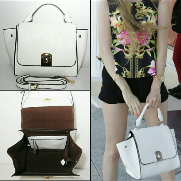 NWT Fashion White Satchel Black Lining - Picture 2 of 4