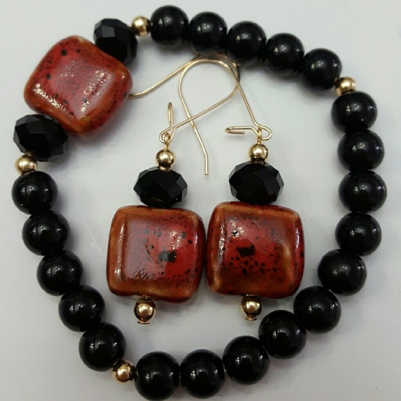 Raku Bracelet and Earrings Set