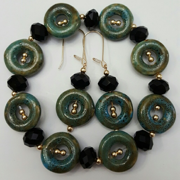 Raku Bracelet and Earrings Set