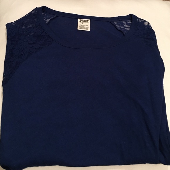 PINK Victoria's Secret blue tshirt with crochet
