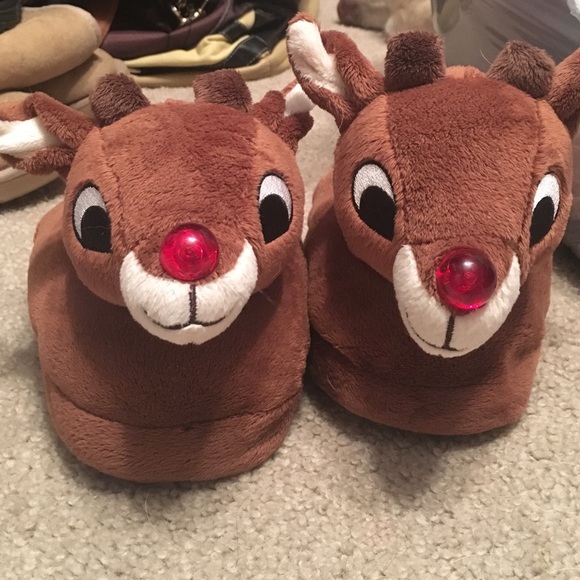 LIGHT UP NOSE Rudolph Slip-On Slippers