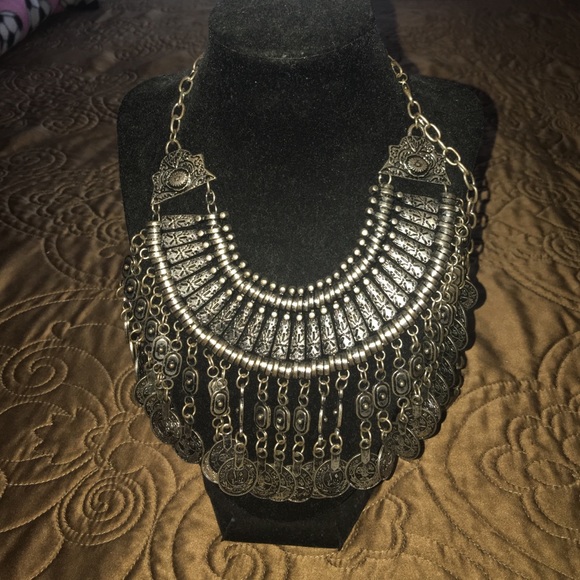 Boho silver coin necklace!
