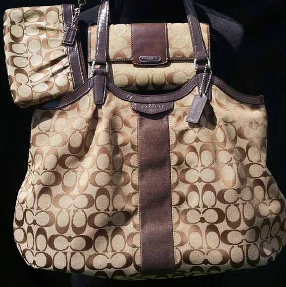 Coach Handbags - Coach Khaki and Mahogany Devin 3 Piece Set F28503
