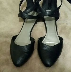 Black strappy zip up flats