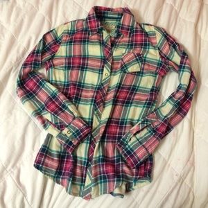 Arizona teal and pink plaid button down flannel
