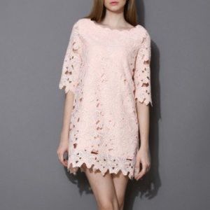 Chicwish Full Flower Cut Crochet Pink Dress