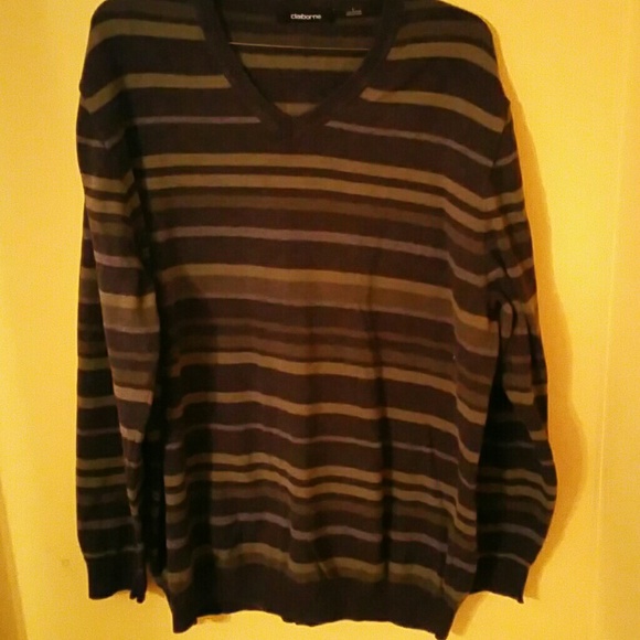 Mens Green Grey Striped Sweater