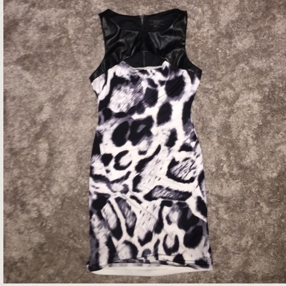 Cow print dress, leather top