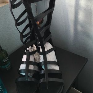 Long Black Strap Sandals