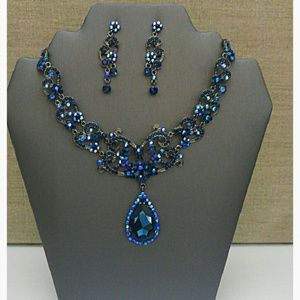 Navy & Lt. Blue Cubic zirconia and  Australian Crystal Necklace Set