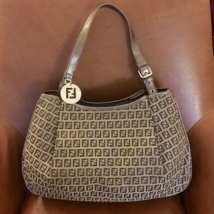NWOT Fendi Gunmetal Zucchino Canvas Shopping Hobo