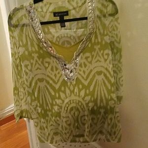 Green and white caftan with unattached cami