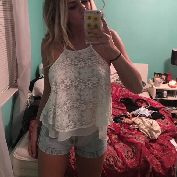 White lace and sheer tank top. Brand new.