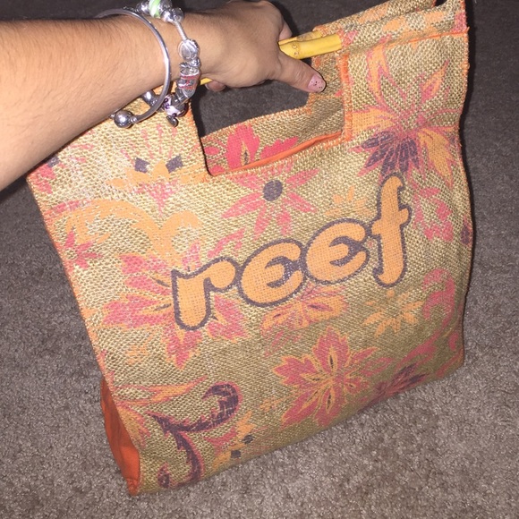 REEF Handbags - REEF Medium Beach Tote Orange Bamboo Floral