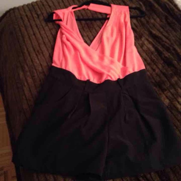 NWOT GORGEOUS CORAL AND BLACK ROMPER