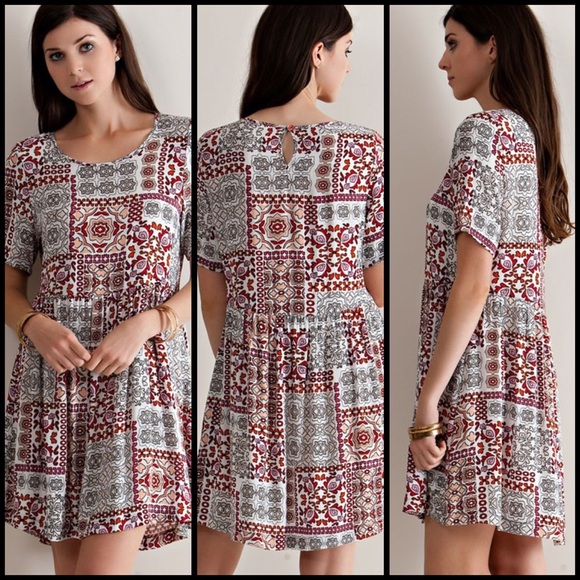 Dresses Red Ethnic Print Baby Doll Dress Poshmark