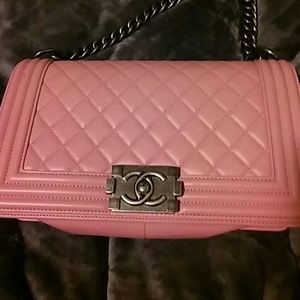 Chanel baby pink quilted lambskin boy bag