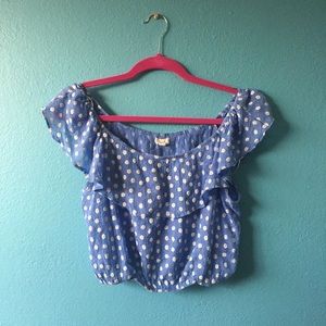 Blue off the shoulder crop top with daisy print