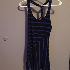 black and blue striped dress