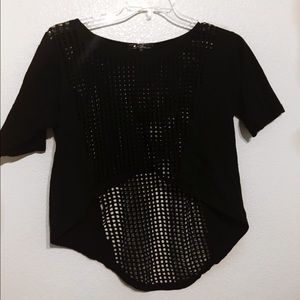 Black Mesh Low-High Crop Top