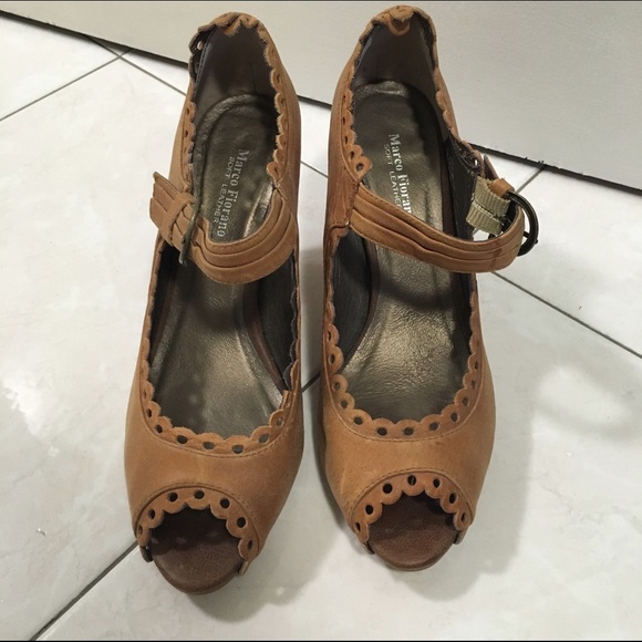 SOLD Tan leather open toe mary janes