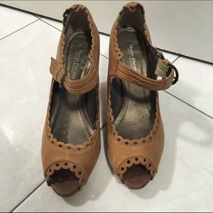 SOLD Tan leather open toe mary janes