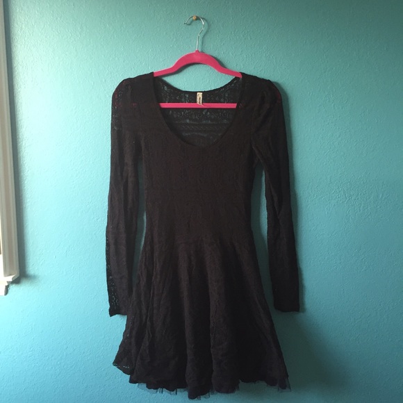 Black lace Free People dress with blue slip