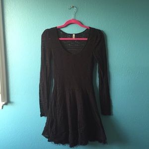 Black lace Free People dress with blue slip
