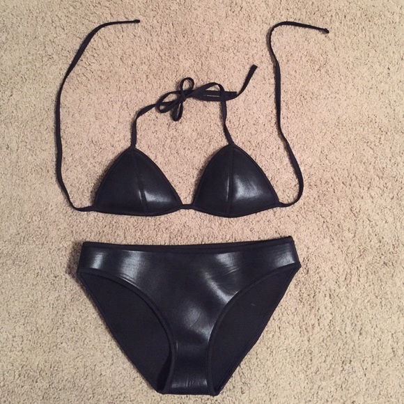 black neoprene triangle swimsuit