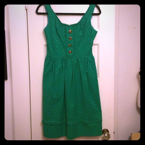 Maggy London Kelly Green Dress with Gold Buttons