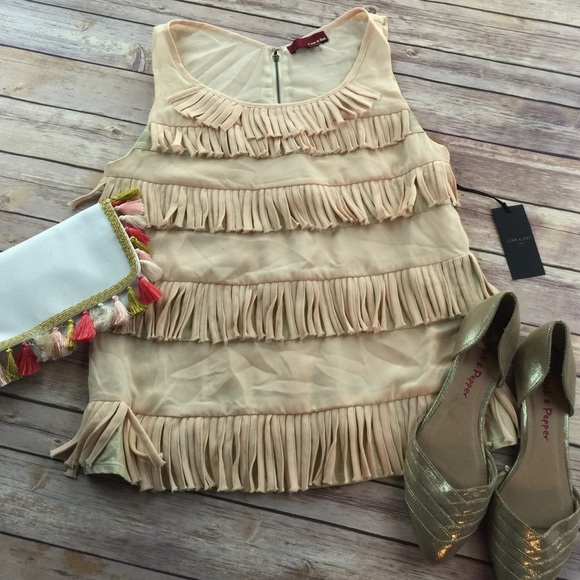 Line & Dot Cream Fringe Vegan Leather Stripe NWT