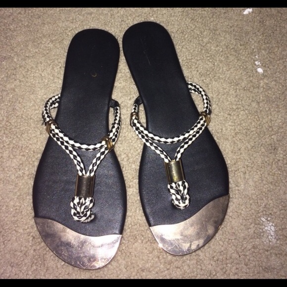 Sandals- black  & white rope with gold