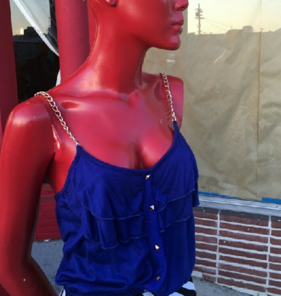 SOLD!!! Blue stretch ruffled top elastic waist - Picture 2 of 3