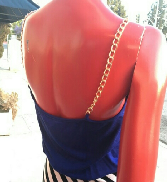 SOLD!!! Blue stretch ruffled top elastic waist - Picture 3 of 3