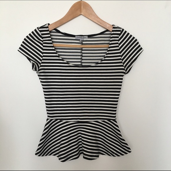 Black and White Striped Peplum Top