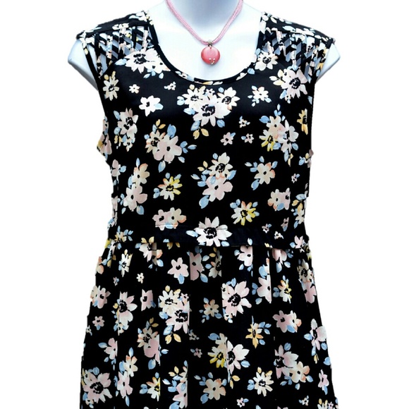 sleeveless dress black pastel lattice detail sz XL