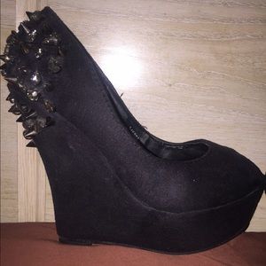 Charlotte Russe Black Suede Peep Toe Wedges