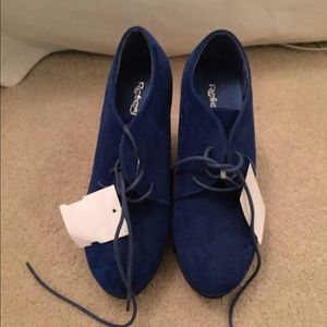 Electric blue lace up booties